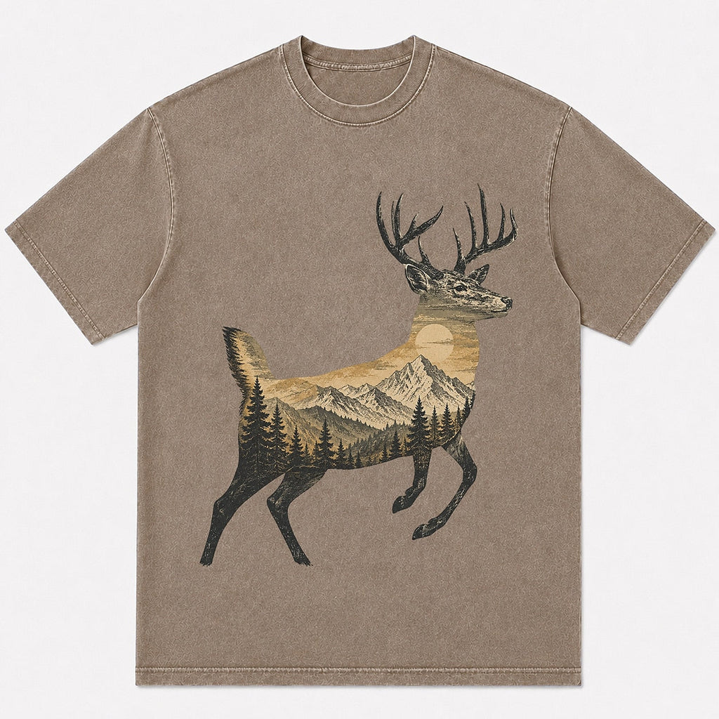100% Cotton Whitetail Deer Mountain Hunting T-Shirt — navy front view with printed graphic