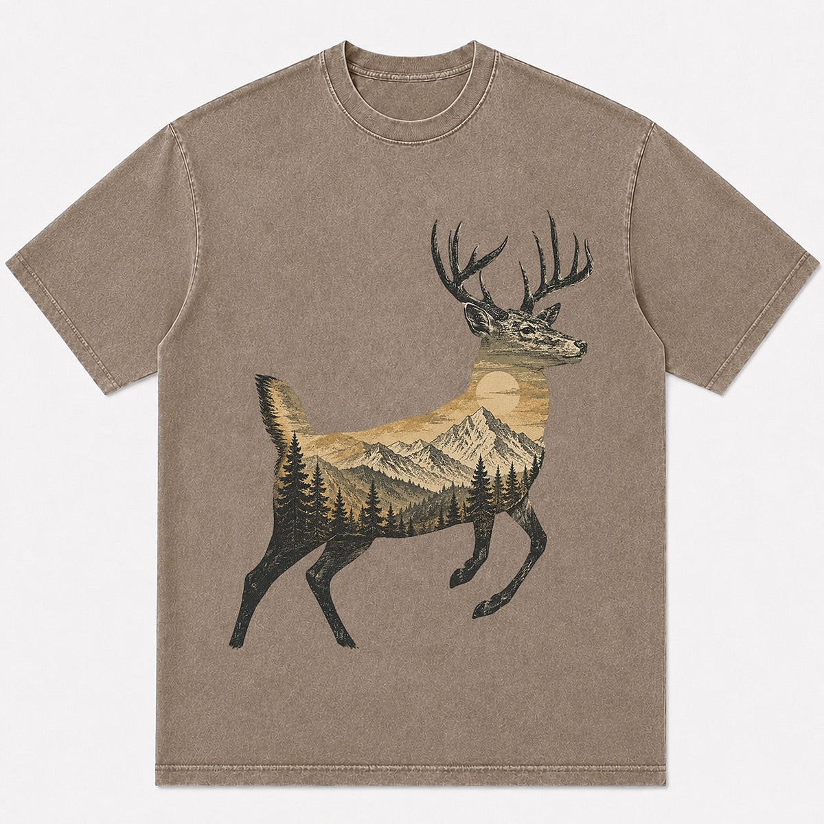 100% Cotton Whitetail Deer Mountain Hunting T-Shirt — navy front view with printed graphic