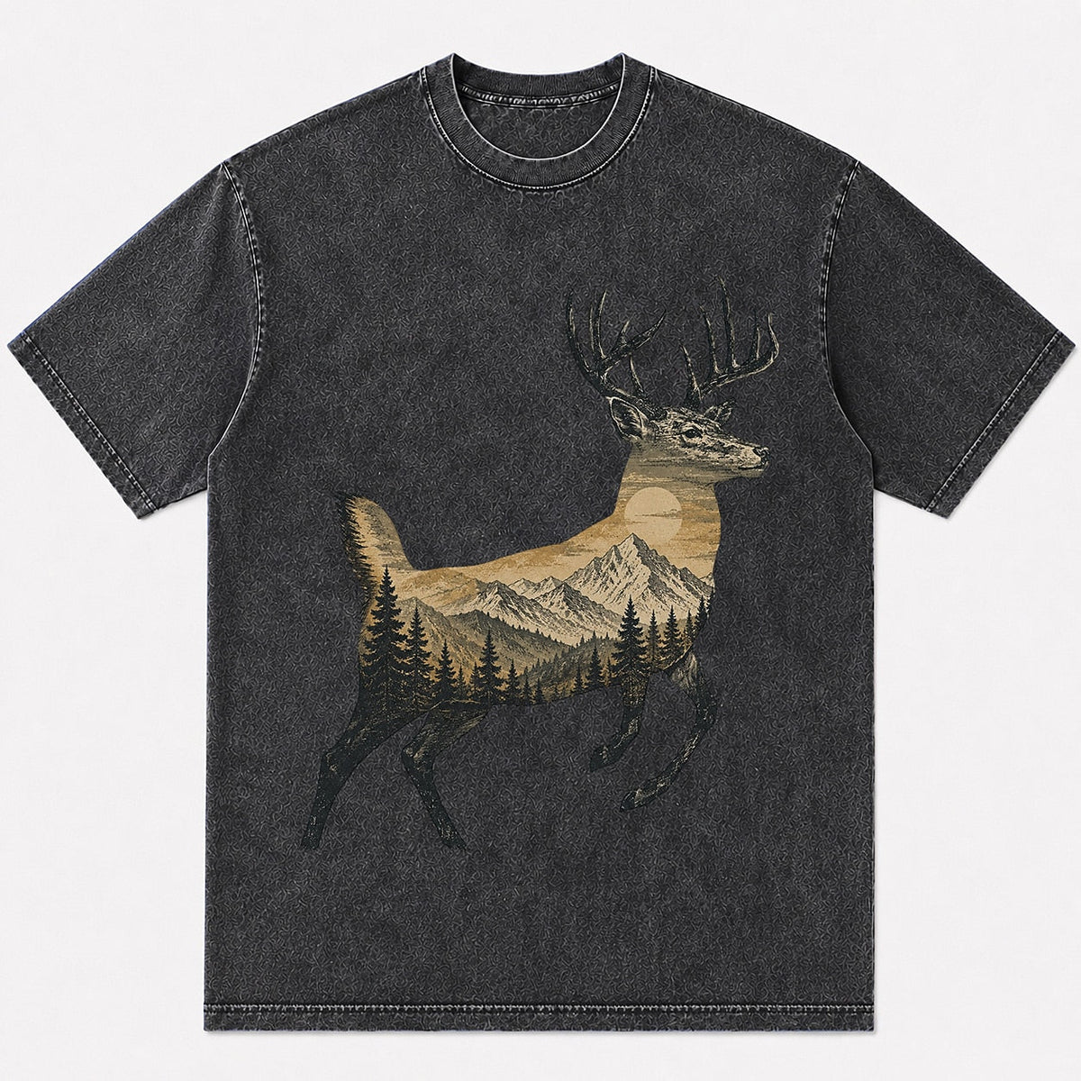 100% Cotton Whitetail Deer Mountain Hunting T-Shirt — white front view with printed graphic