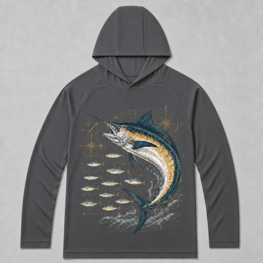 UPF 50+ Blue Marlin Ocean Fishing Sun Protection Hoodie for Men