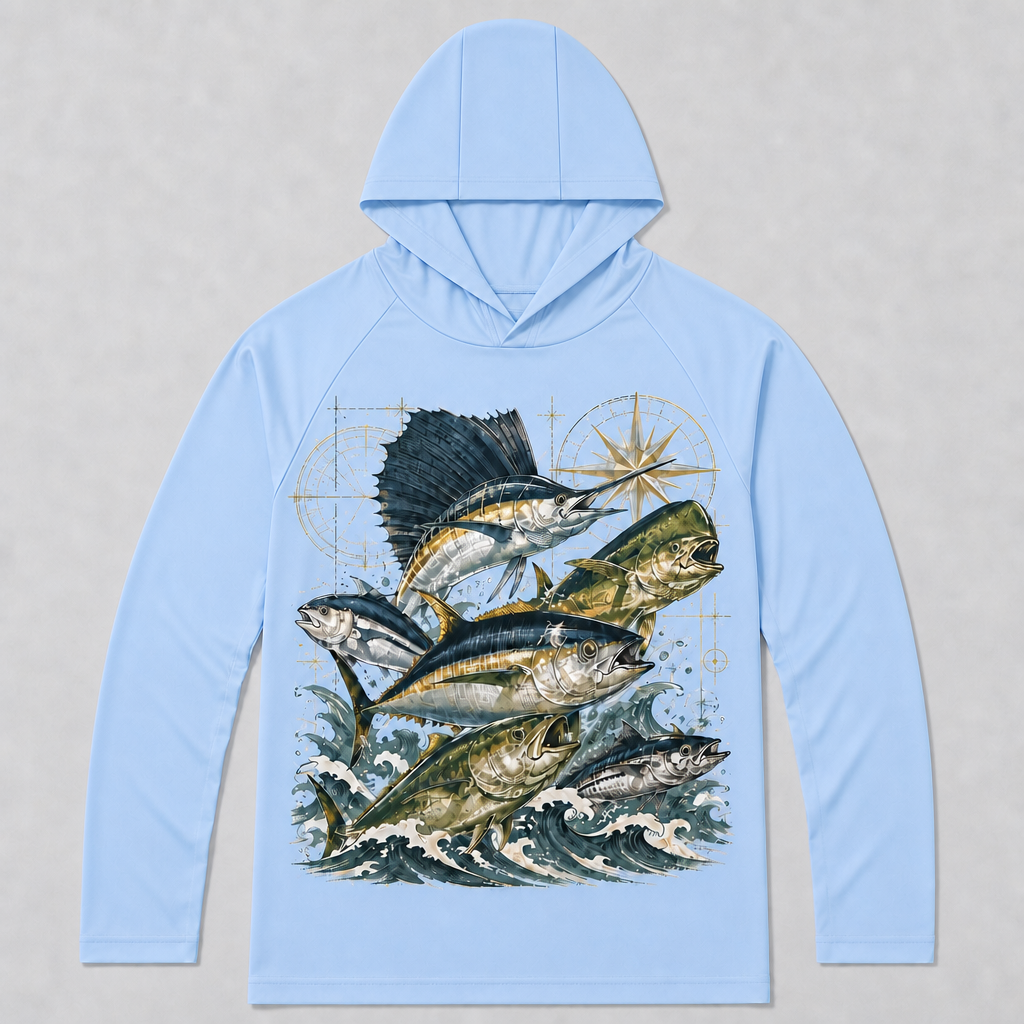 UPF 50+ Saltwater Game Fish Offshore Fishing Sun Protection Hoodie for Men