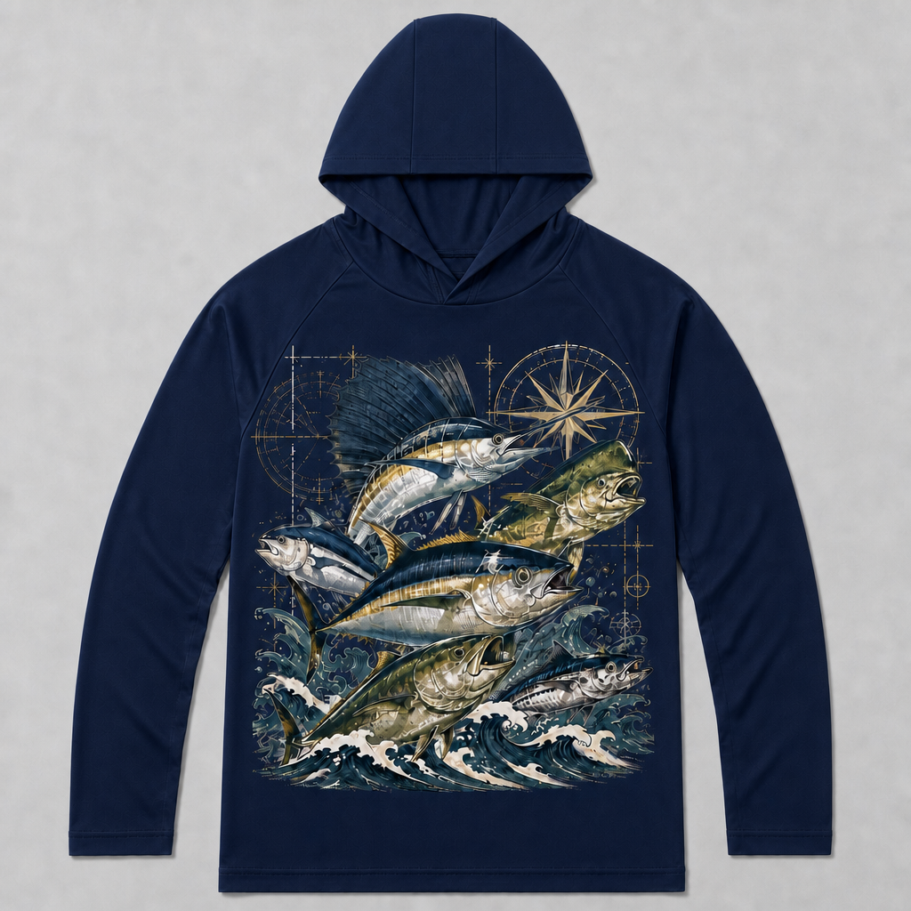 UPF 50+ Saltwater Game Fish Offshore Fishing Sun Protection Hoodie for Men