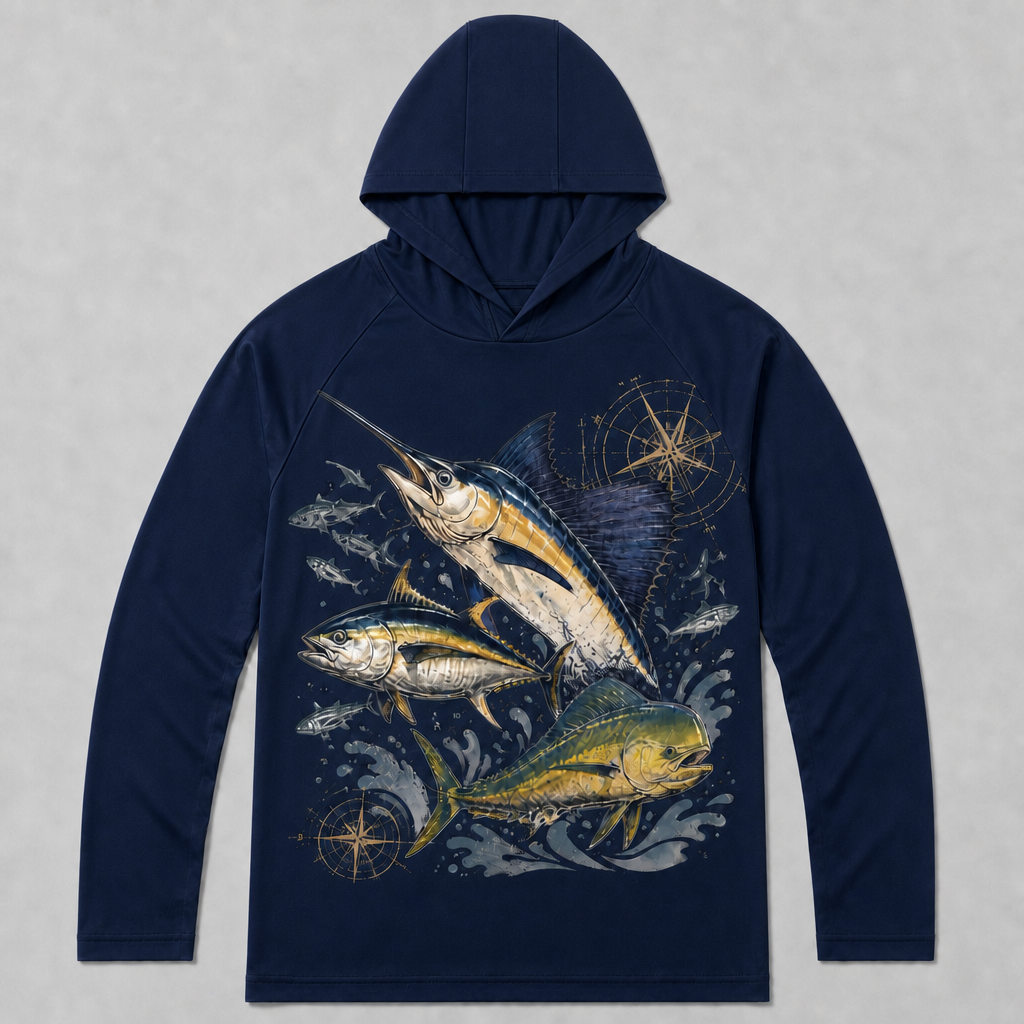 UPF 50+ Marlin Tuna Mahi Offshore Fishing Sun Protection Hoodie for Men