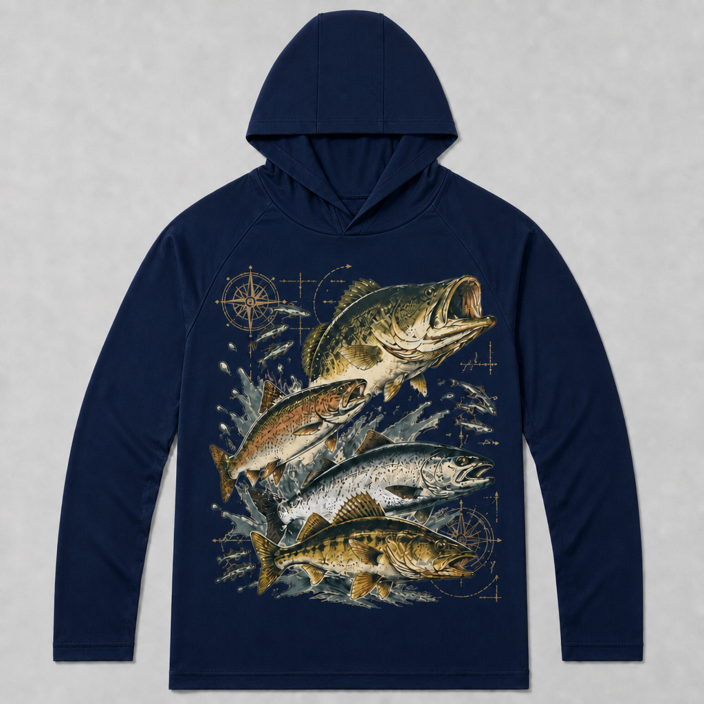 UPF 50+ Bass Trout Freshwater Fishing Sun Protection Hoodie for Men
