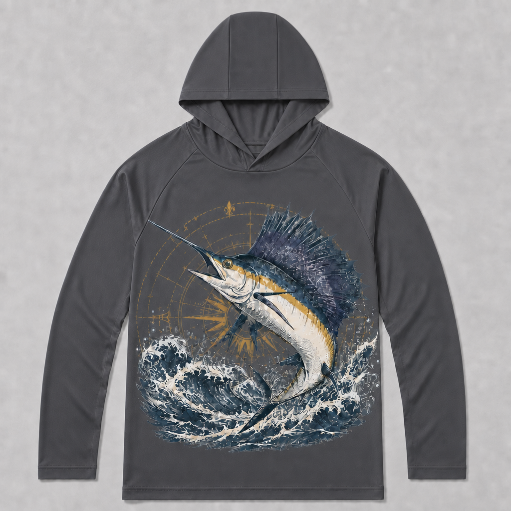 UPF 50+ Sailfish Deep Sea Fishing Sun Protection Hoodie for Men