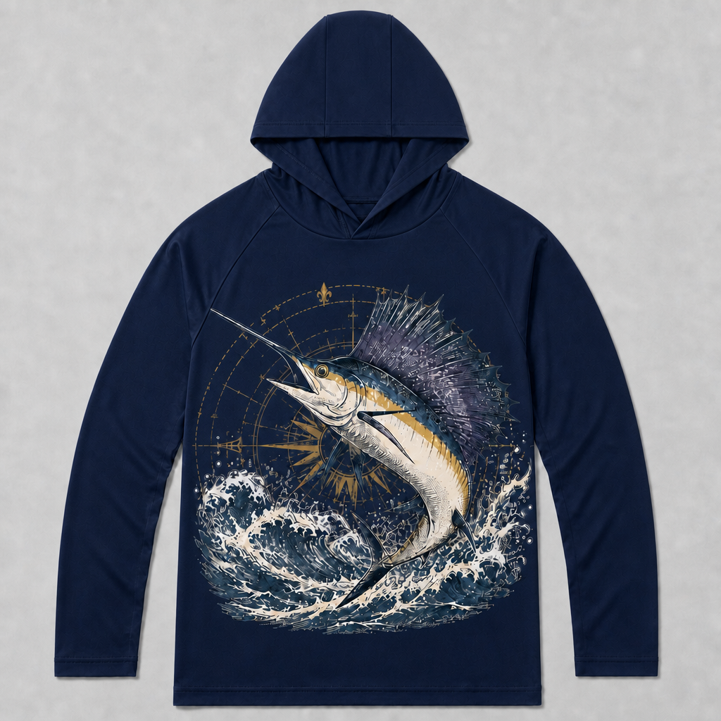 UPF 50+ Sailfish Deep Sea Fishing Sun Protection Hoodie for Men
