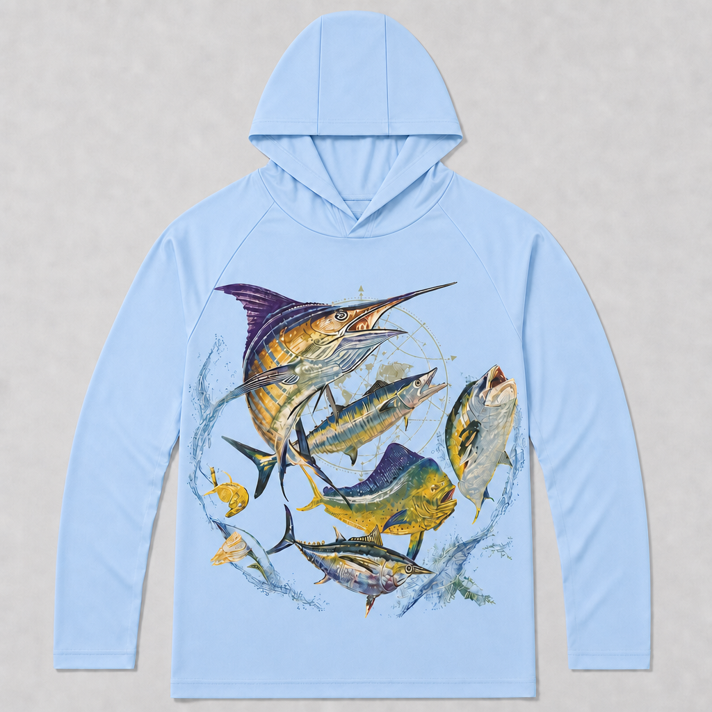 UPF 50+ Offshore Game Fish Saltwater Fishing Sun Protection Hoodie for Men