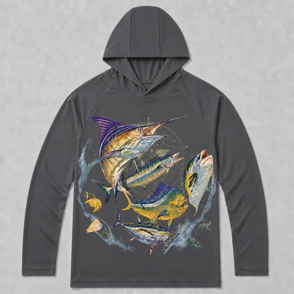 UPF 50+ Offshore Game Fish Saltwater Fishing Sun Protection Hoodie for Men