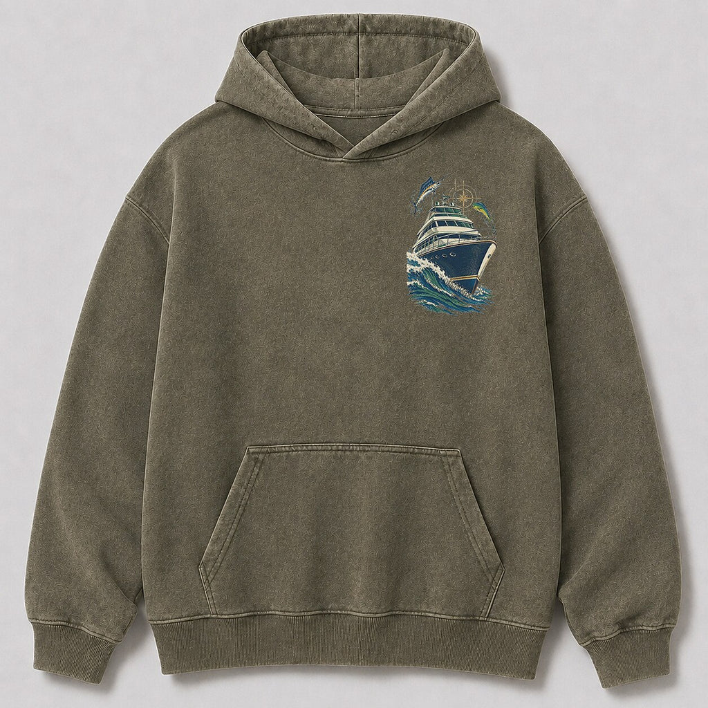 Washed Sportfishing Boat Coastal Fishing Hoodie Graphic