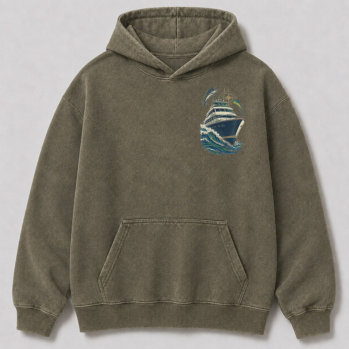 Washed Sportfishing Boat Coastal Fishing Hoodie Graphic