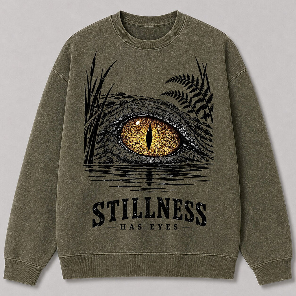 Washed Alligator Eye Swamp Wildlife Graphic Sweatshirt