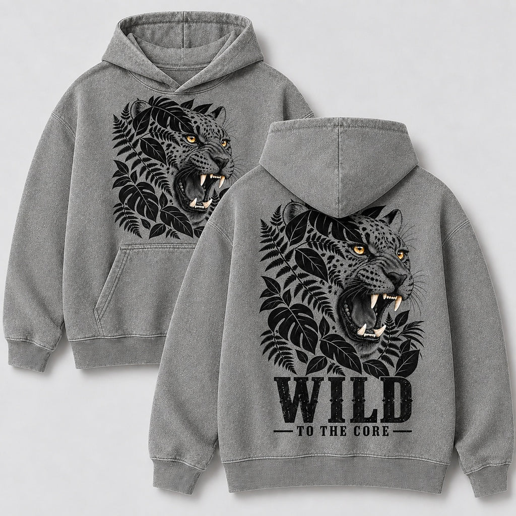 Washed Leopard Jungle Wildlife Graphic Print Hoodie