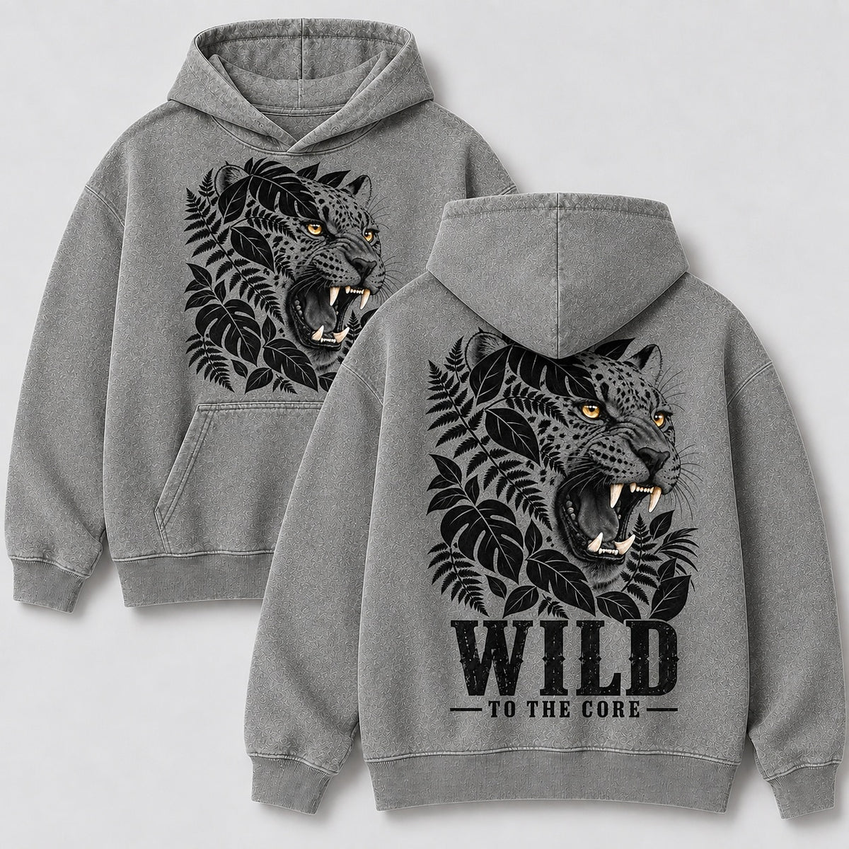 Washed Leopard Jungle Wildlife Graphic Print Hoodie