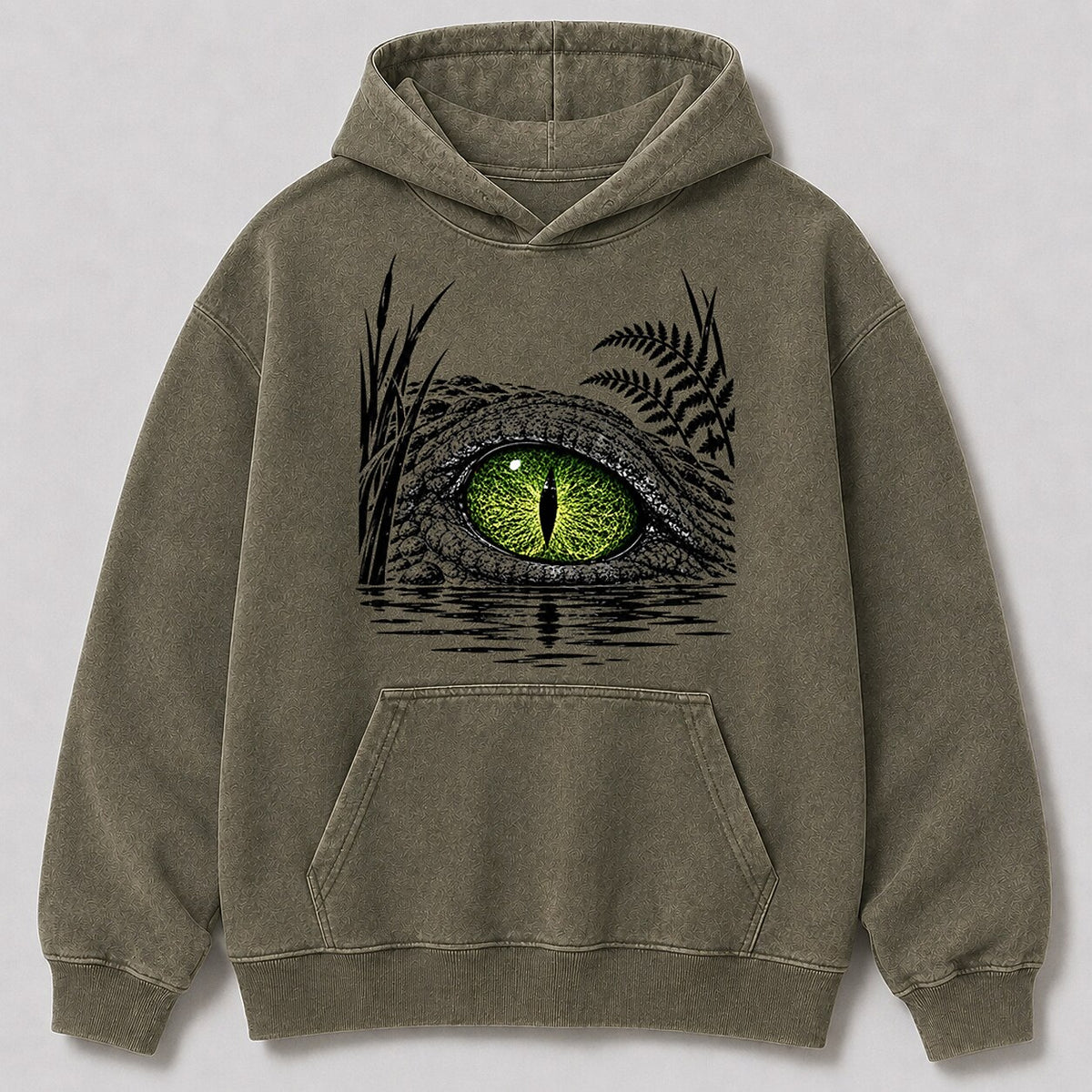 Washed Alligator Swamp Wildlife Hunting Graphic Hoodie