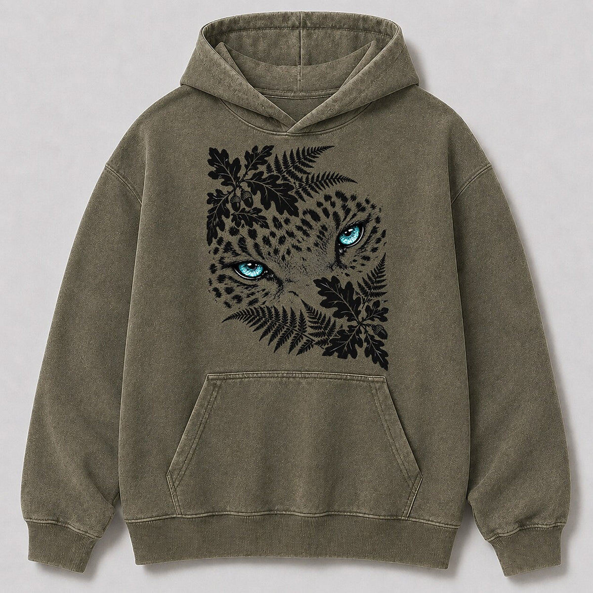 Washed Leopard Oak Leaf Wildlife Graphic Hoodie