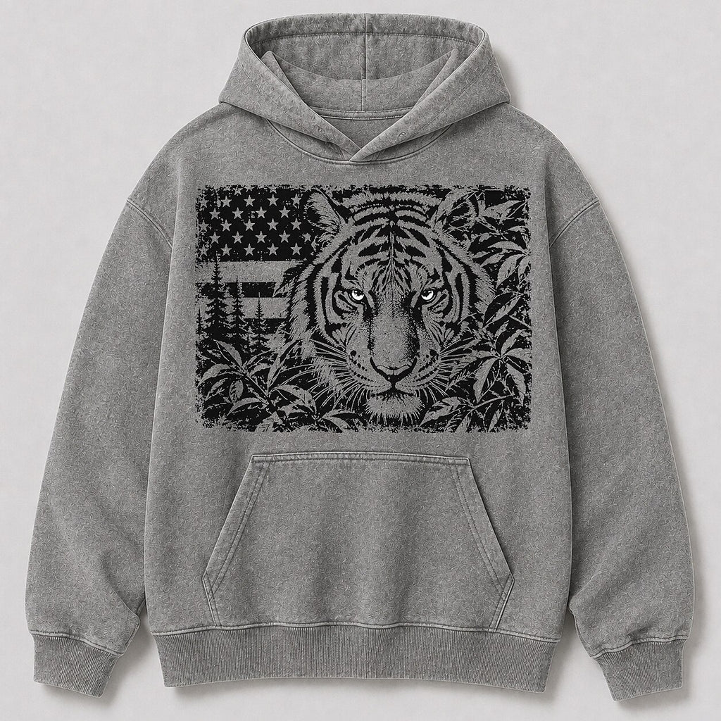 Washed Tiger Jungle Wildlife Hunting Graphic Hoodie