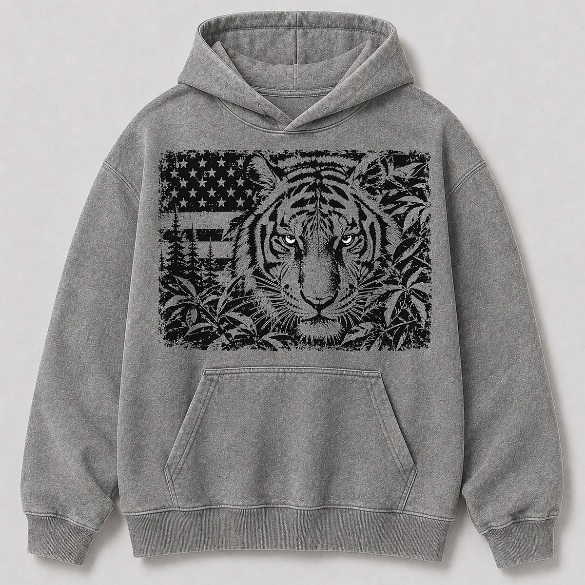 Washed Tiger Jungle Wildlife Hunting Graphic Hoodie