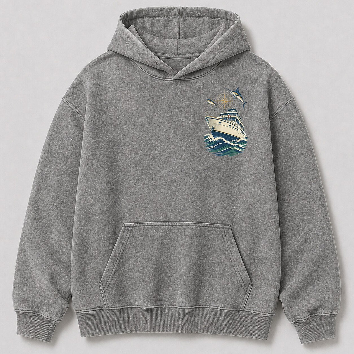 Washed Offshore Fishing Boat Coastal Hoodie Graphic