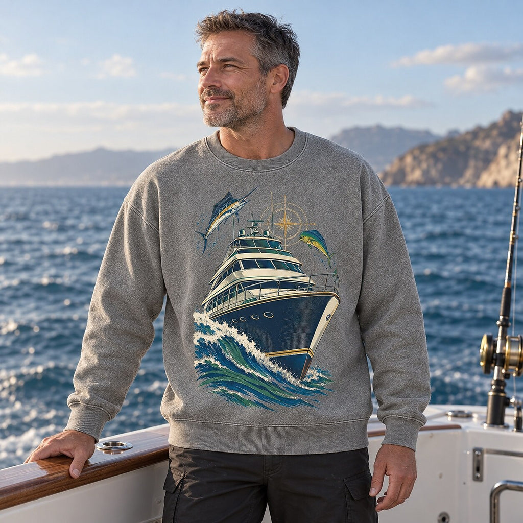 Washed Marlin Mahi Mahi Sportfishing Boat Sweatshirt
