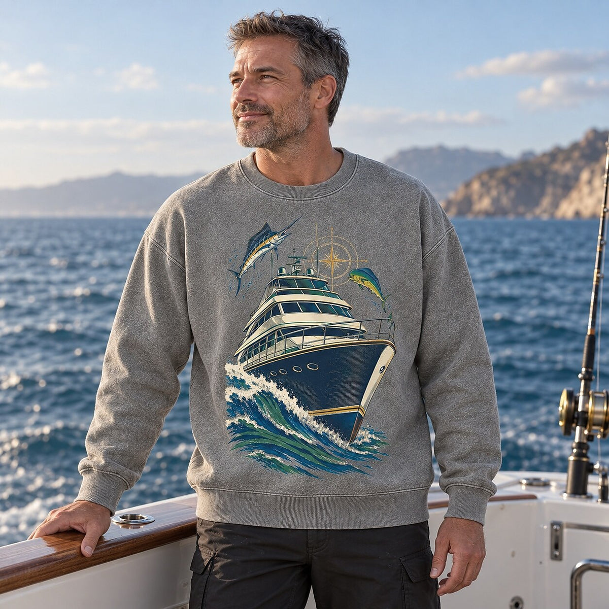 Washed Marlin Mahi Mahi Sportfishing Boat Sweatshirt