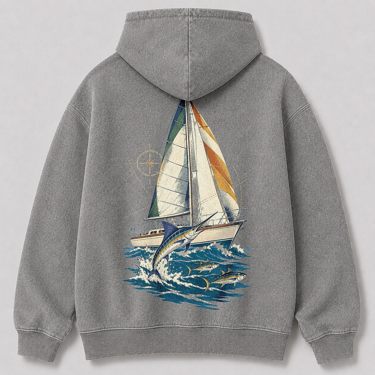 Washed Sailboat Marlin Coastal Fishing Hoodie Graphic