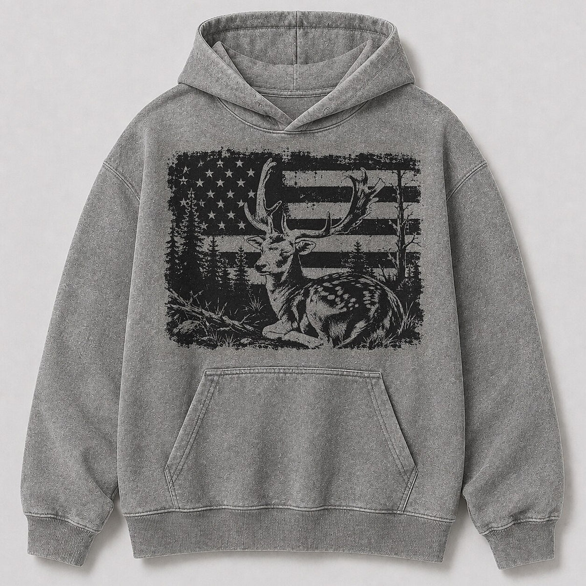 Washed Whitetail Buck American Flag Hunting Hoodie