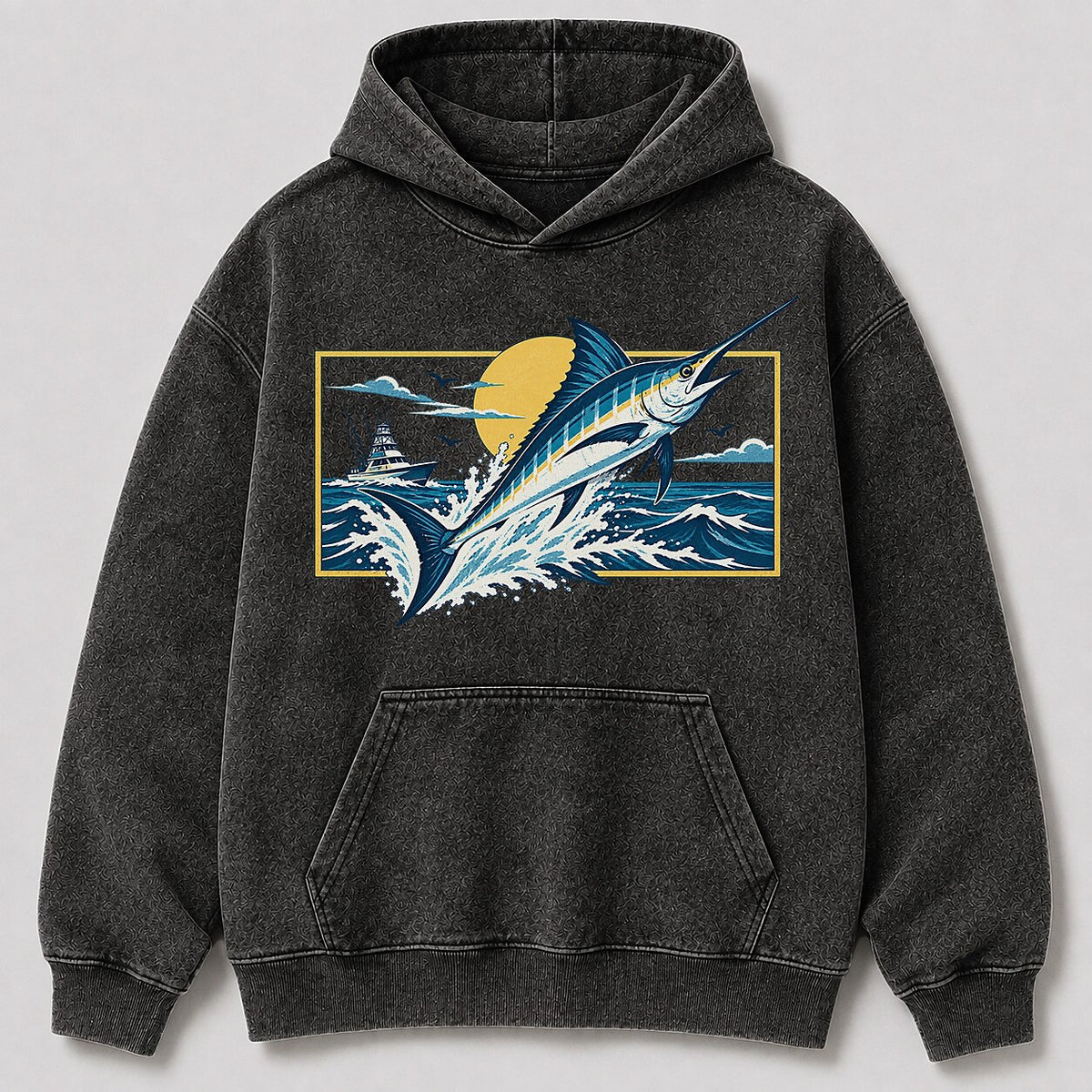 Washed Marlin Offshore Fishing Boat Graphic Hoodie