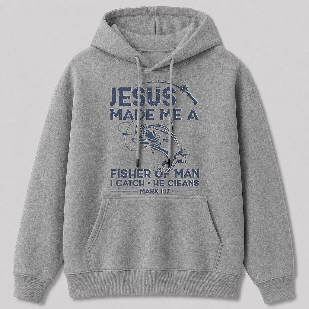 Big Bass Lake Life Hoodie for Men — gray front view with printed graphic