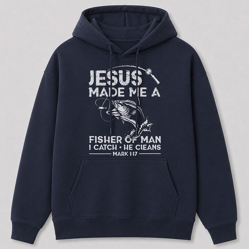 Big Bass Lake Life Hoodie for Men — navy front view with printed graphic