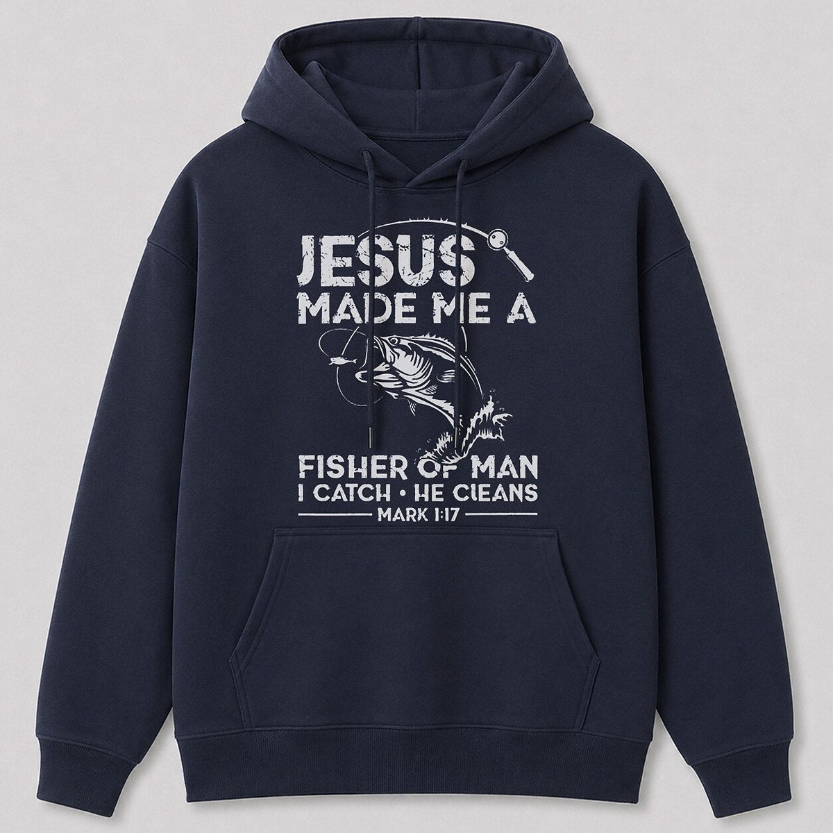 Big Bass Lake Life Hoodie for Men — navy front view with printed graphic