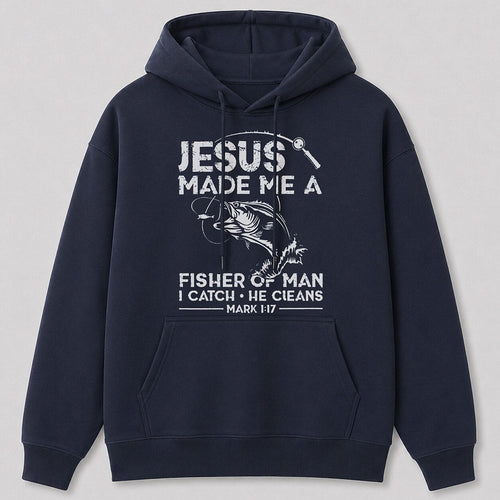 Big Bass Lake Life Hoodie for Men — navy front view with printed graphic