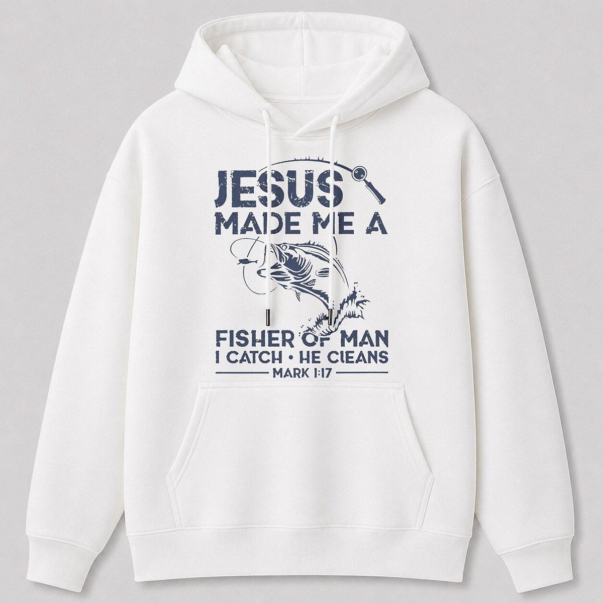 Big Bass Lake Life Hoodie for Men — white front view with printed graphic