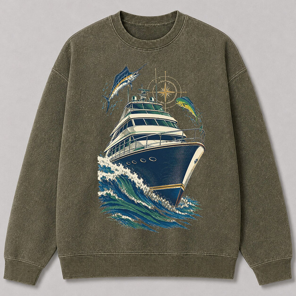 Washed Marlin Mahi Mahi Sportfishing Boat Sweatshirt