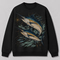 Blue Marlin Offshore Fishing Crewneck Sweatshirt for Men — black front view with printed graphic