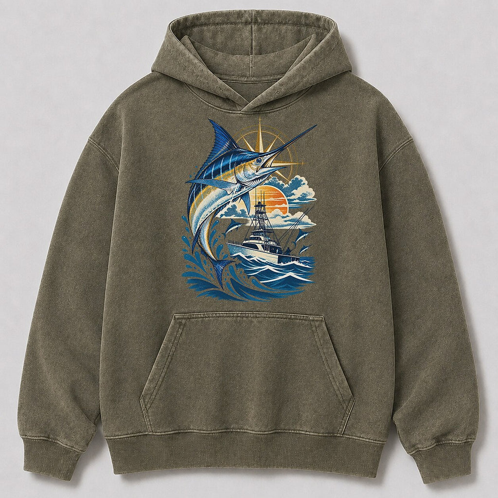 Washed Marlin Offshore Sportfishing Hoodie Graphic Design