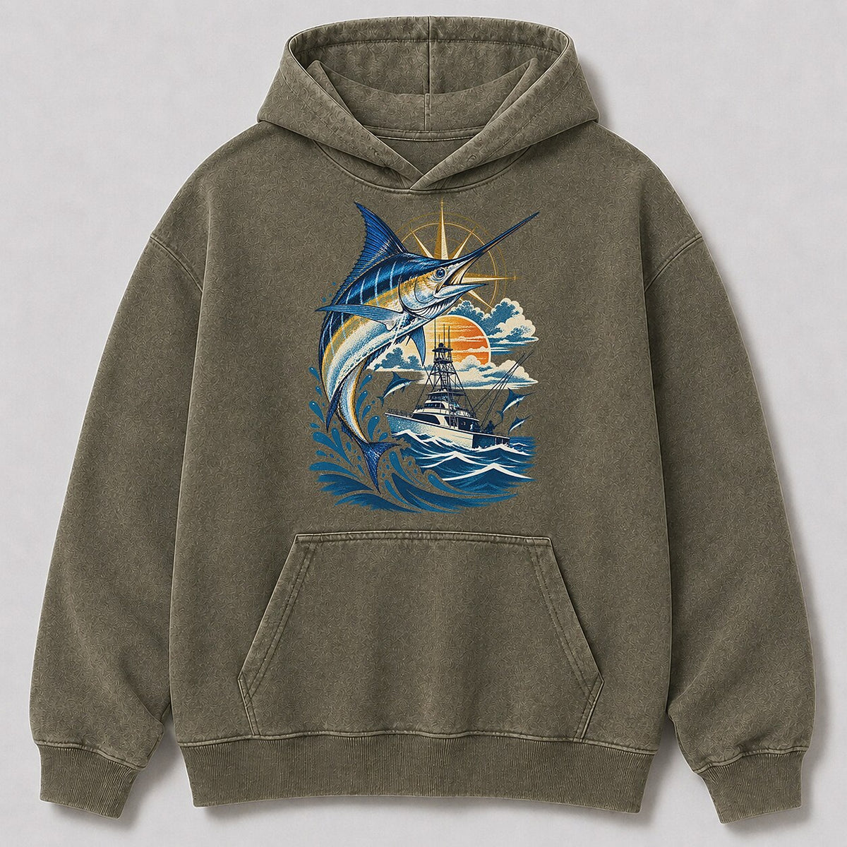 Washed Marlin Offshore Sportfishing Hoodie Graphic Design