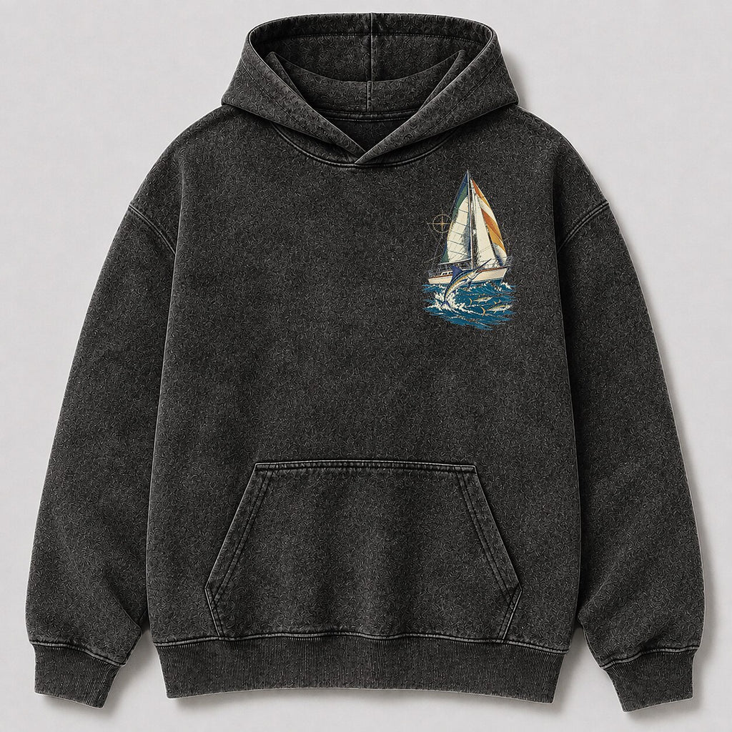 Washed Sailboat Marlin Coastal Fishing Hoodie Graphic