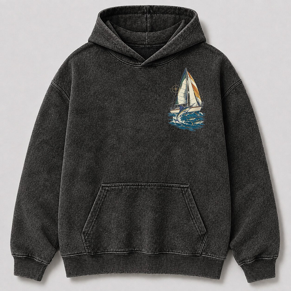 Washed Sailboat Marlin Coastal Fishing Hoodie Graphic