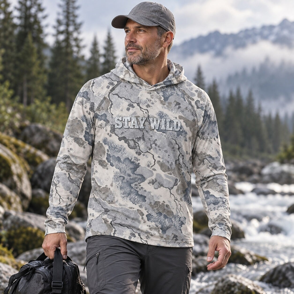 UPF 50+ Stay Wild Gray Camo Sun Hoodie