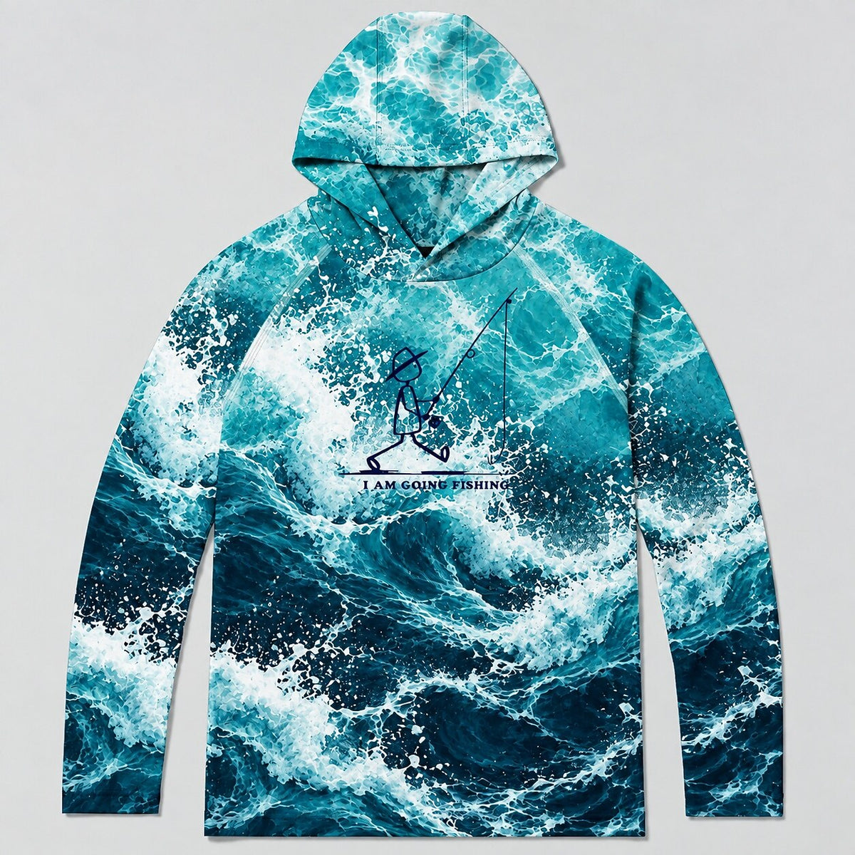 UPF 50+ Ocean Wave Fishing Graphic Sun Hoodie
