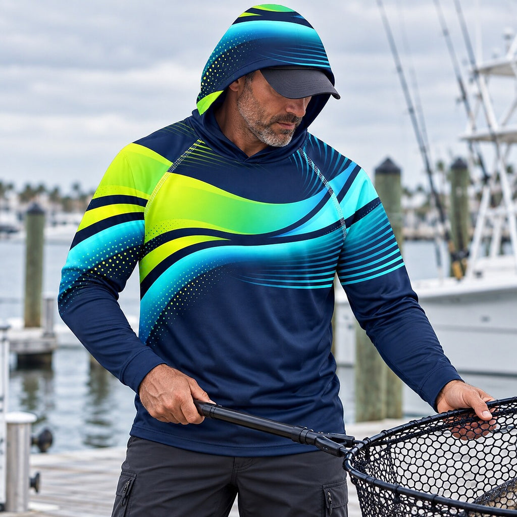 UPF 50+ Neon Wave Fishing Graphic Sun Hoodie