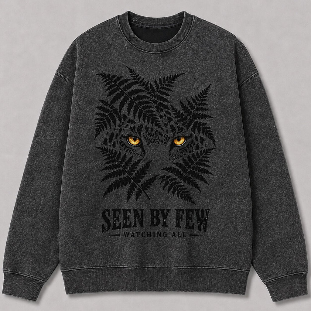 Washed Hidden Leopard Fern Jungle Wildlife Graphic Sweatshirt