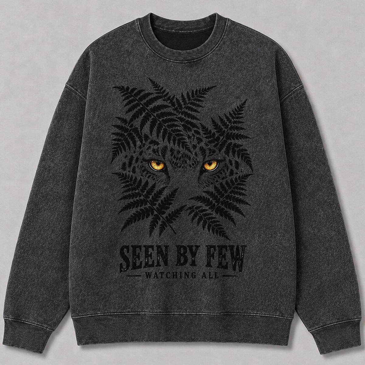 Washed Hidden Leopard Fern Jungle Wildlife Graphic Sweatshirt