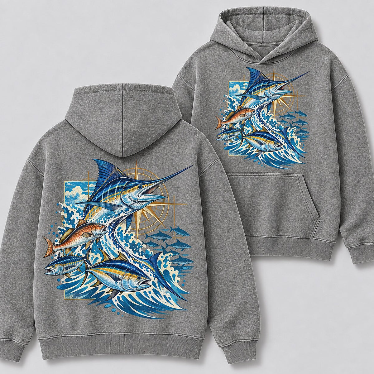 Washed Marlin Tuna Mahi Mahi Sportfishing Hoodie