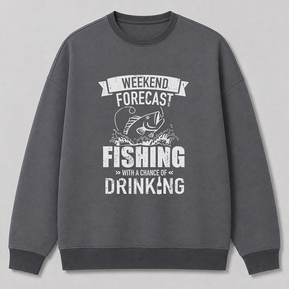 Classic Largemouth Bass Angler Crewneck Sweatshirt — charcoal front view with printed graphic