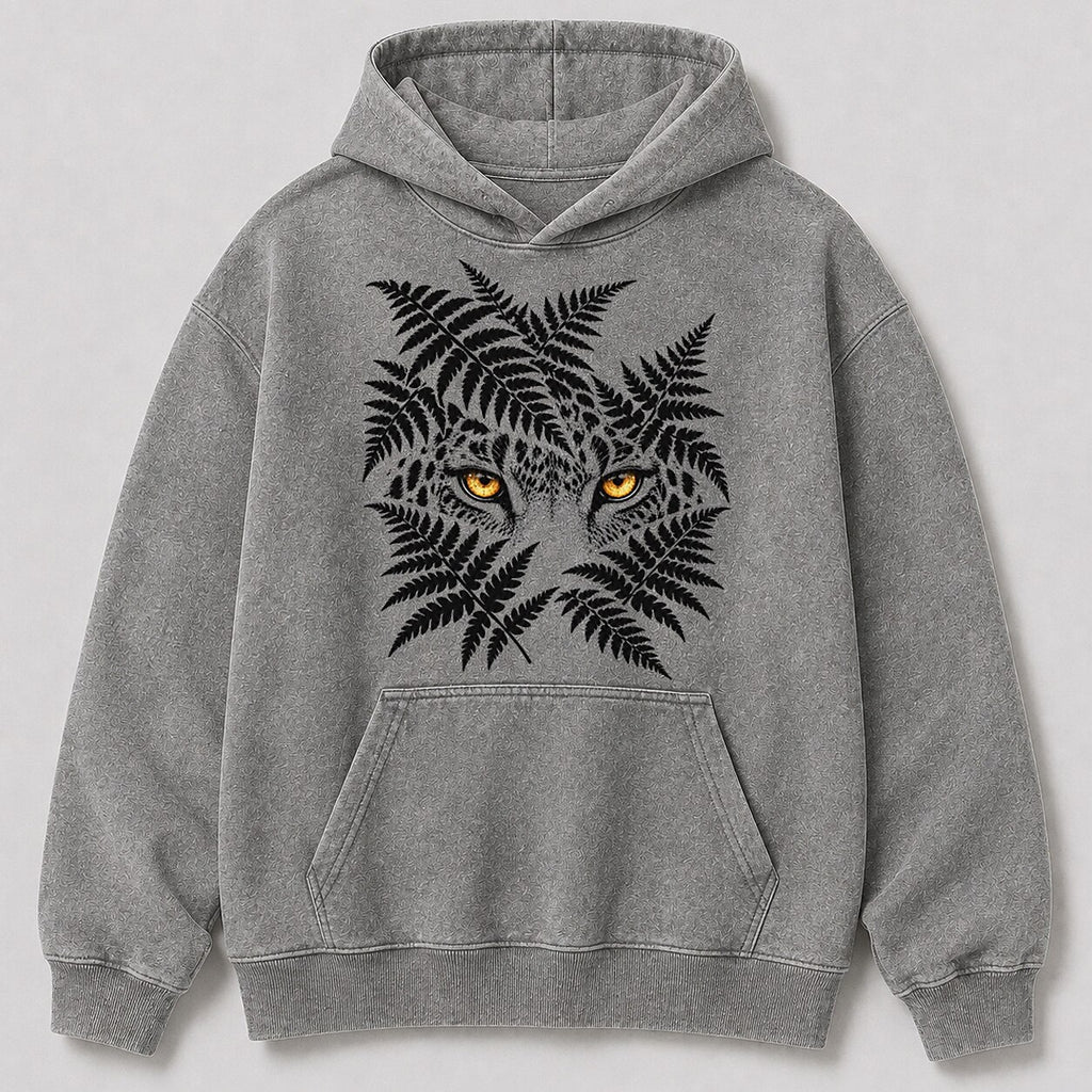 Washed Leopard Fern Jungle Wildlife Graphic Hoodie