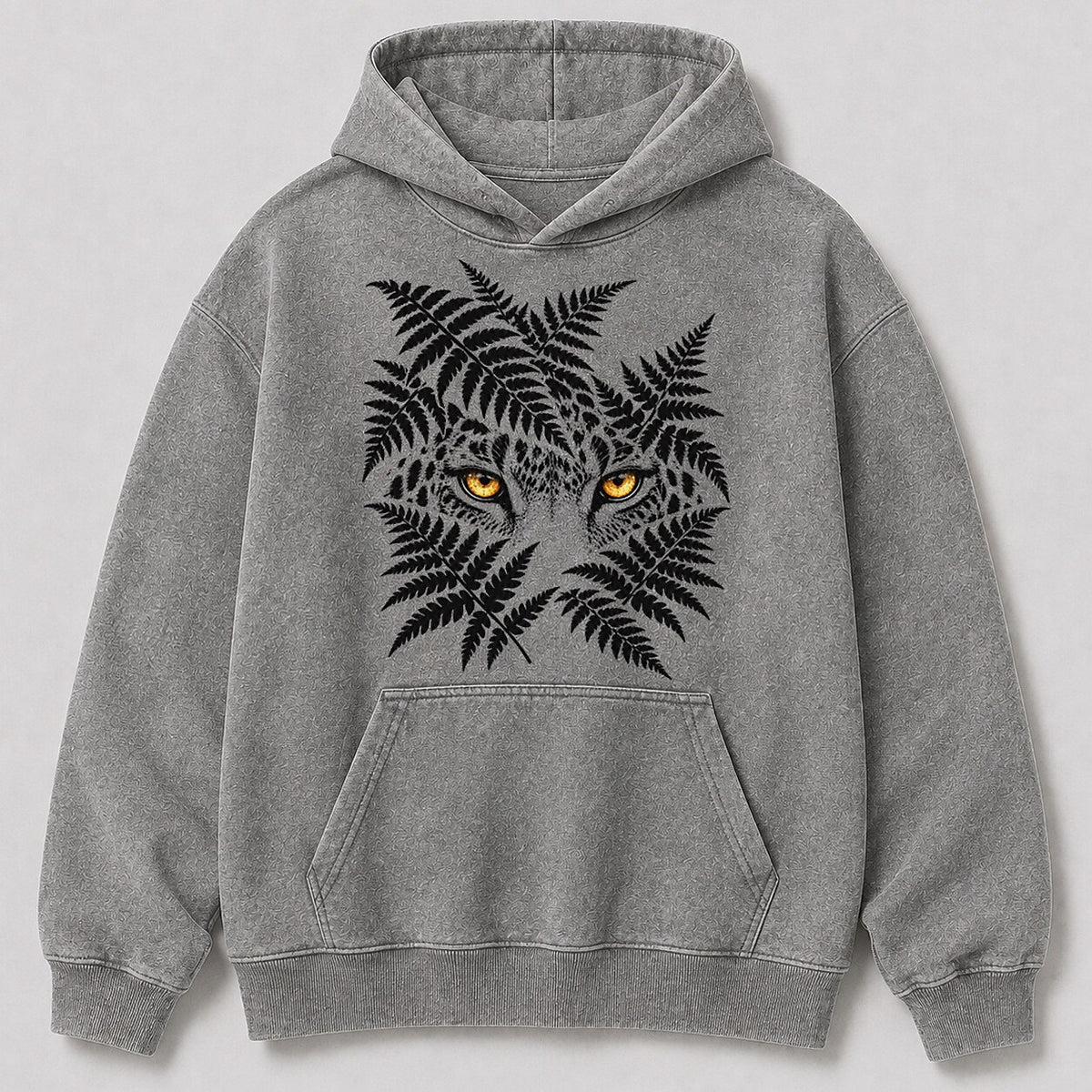 Washed Leopard Fern Jungle Wildlife Graphic Hoodie