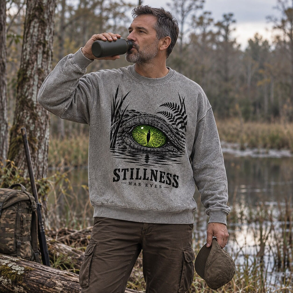 Washed Alligator Eye Swamp Wildlife Graphic Sweatshirt