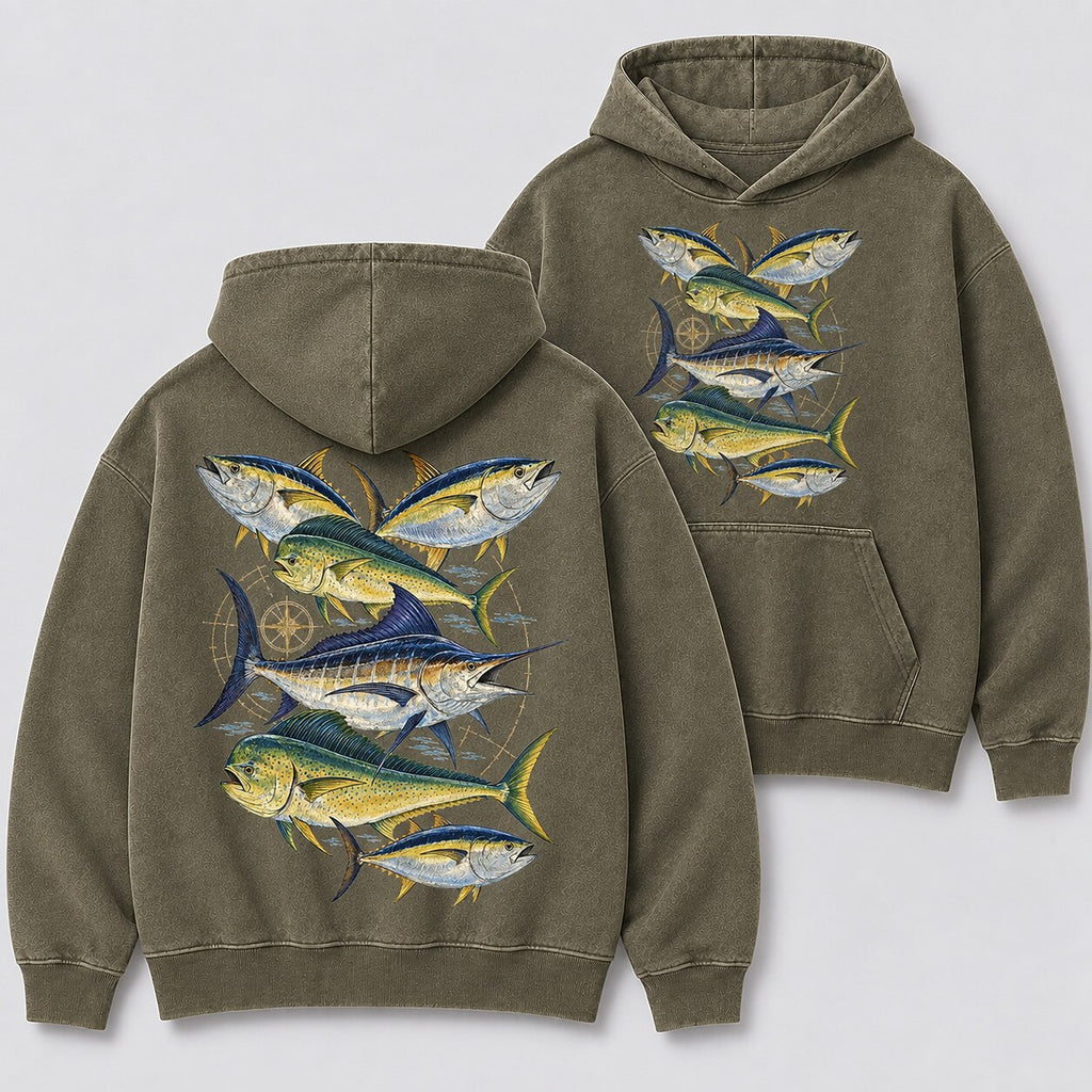 Washed Tuna Mahi Mahi Marlin sportfishing Hoodie