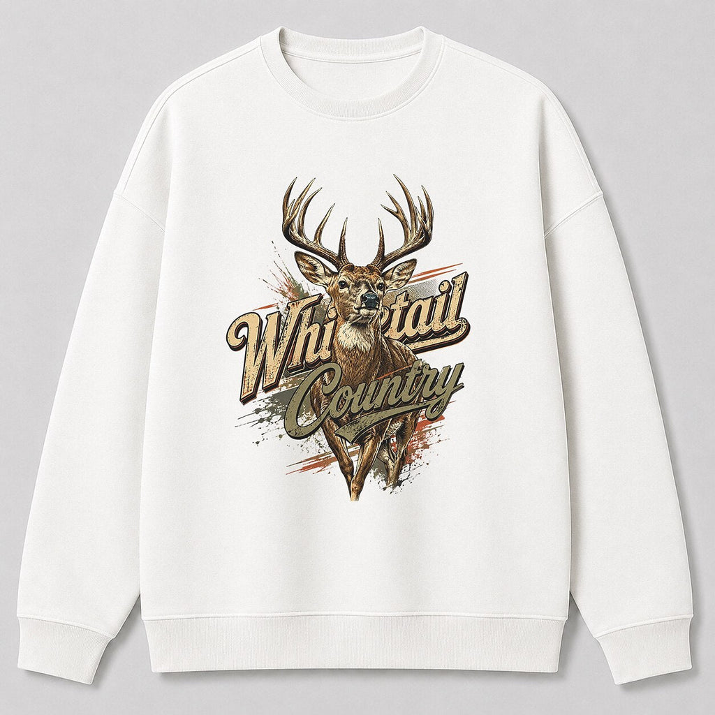 Deer Hunting Crewneck Sweatshirt for Men — black front view with printed graphic